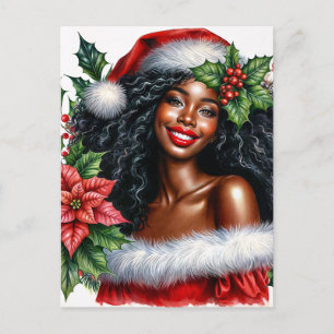 Schwarze Frau mit Santa-Hut Weihnachten Postkarte