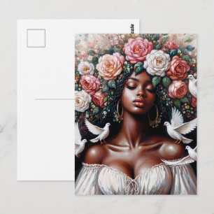 Schwarze Frau mit Tauben Blumenkunst Postkarte