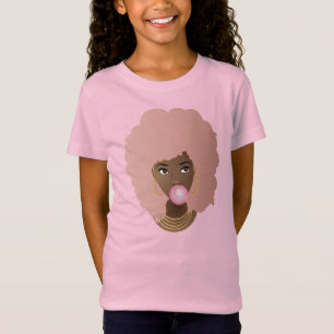 Schwarze Frau, rosa Afro, Poppingrosa Blase Gummi T-Shirt