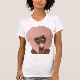 Schwarze Frau, rosa Afro, Poppingrosa Bubblegum T-Shirt