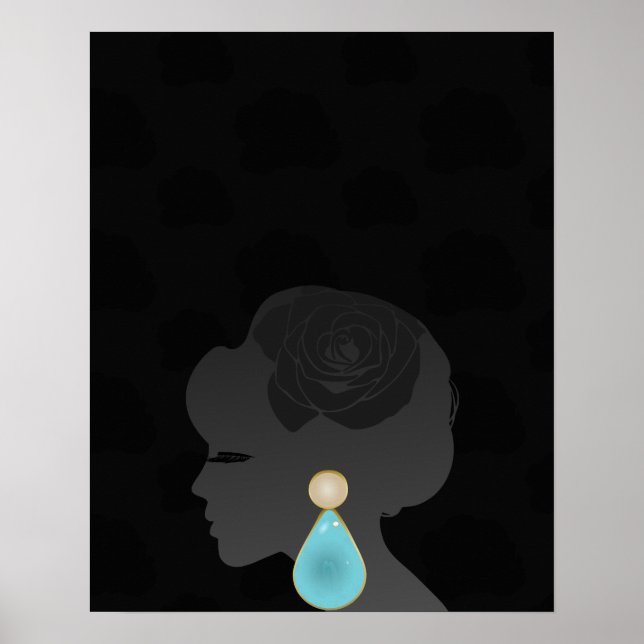 Schwarze Frau Silhouette Dunkler Glamour Poster (Vorne)