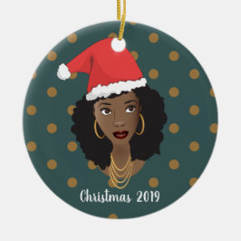 Schwarze Frau, Weihnachten Weihnachtsmannmütze, Po Keramik Ornament