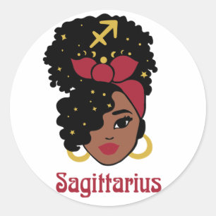 Schwarze Frau Zodiac Sagittarius Runder Aufkleber