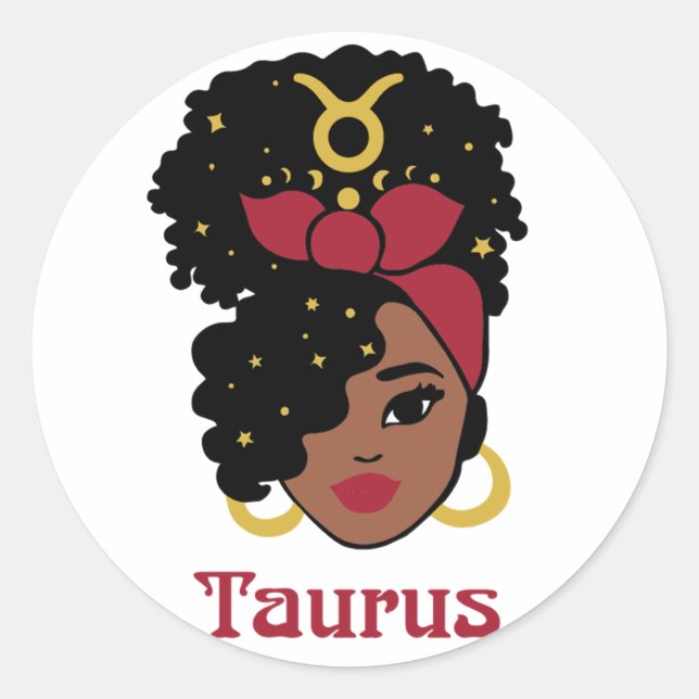 Schwarze Frau Zodiac Taurus Runder Aufkleber (Vorderseite)