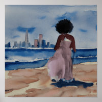 SCHWARZE FRAUEN AM STRAND MIT SAN FRANCISCO SKYLIN