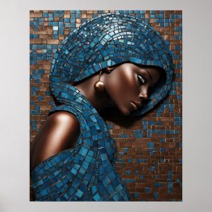 Schwarze Frauen Blue Copper Mosaik Wand Kunst