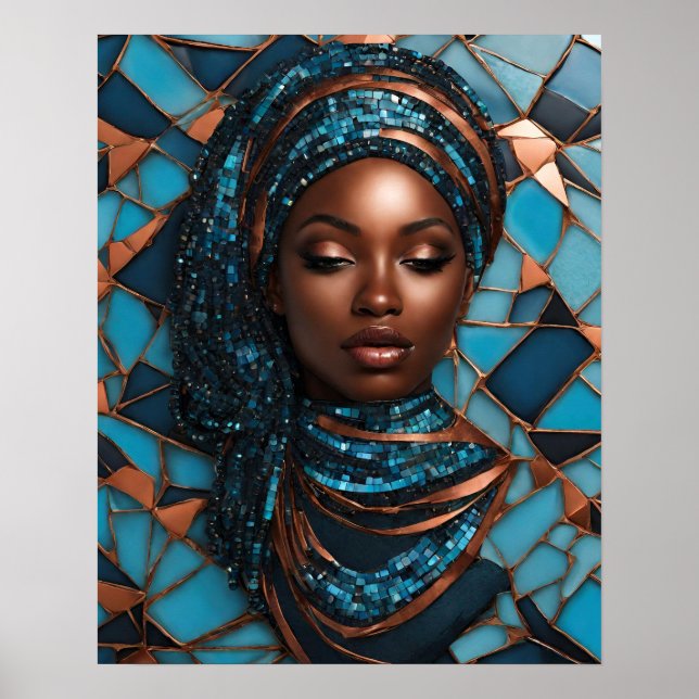 Schwarze Frauen Blue Copper Mosaik Wand Kunst (Vorne)