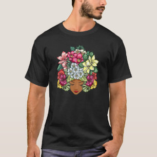 Schwarze Frauen Blume nach farbenfrohen Schwarzen T-Shirt