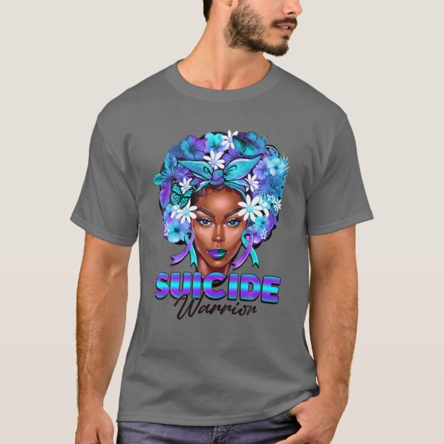Schwarze Frauen Blumen Hair Aquamarin T-Shirt (Vorderseite)