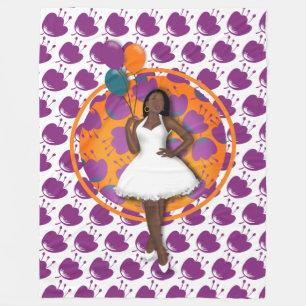 Schwarze Frauen farbige Balloons Blume Muster Weiß Fleecedecke