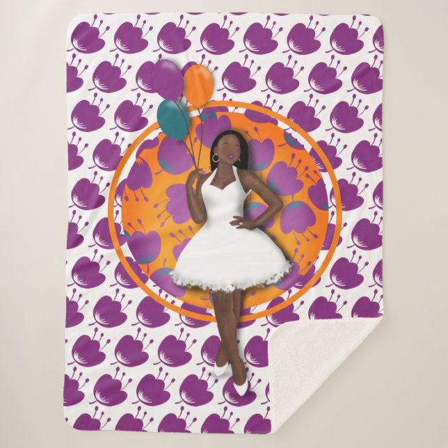 Schwarze Frauen farbige Balloons Blume Muster Weiß Sherpadecke (Vorderseite)