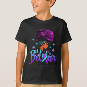 Schwarze Frauen glauben an Lila und Aquamarine Mul T-Shirt