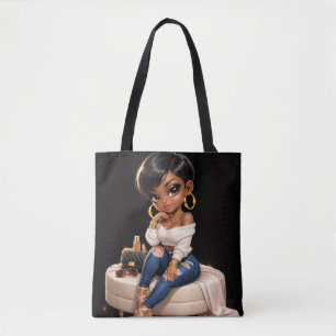 Schwarze Frauen-Illustration Tote Bag –