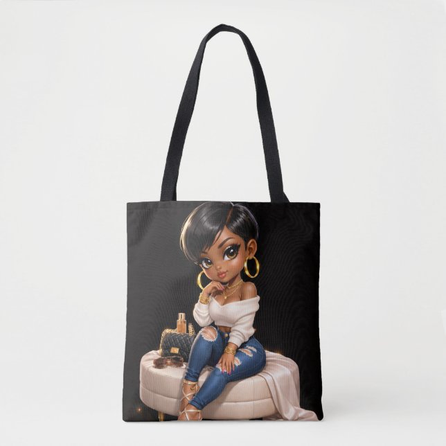 Schwarze Frauen-Illustration Tote Bag –  (Vorderseite)
