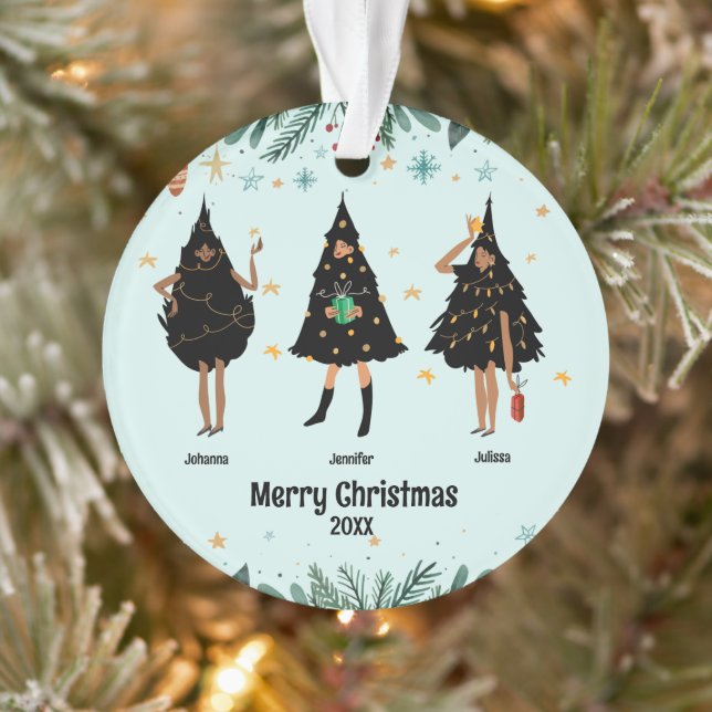 Schwarze Frauen im Schwarzen Weihnachtsbaum-Party  Ornament (Baum)
