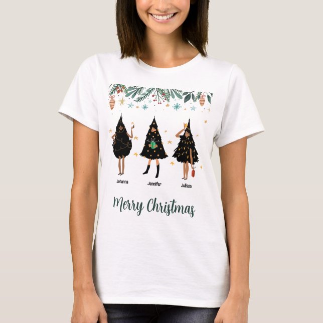 Schwarze Frauen Namen in schwarzen Weihnachtsbaum  T-Shirt (Vorderseite)