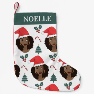 Schwarze Frauen, rote Weihnachtsmannmütze, Weihnac Kleiner Weihnachtsstrumpf