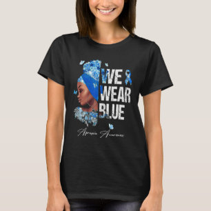 Schwarze Frauen Wir tragen blaues Apraxie-Bewussts T-Shirt