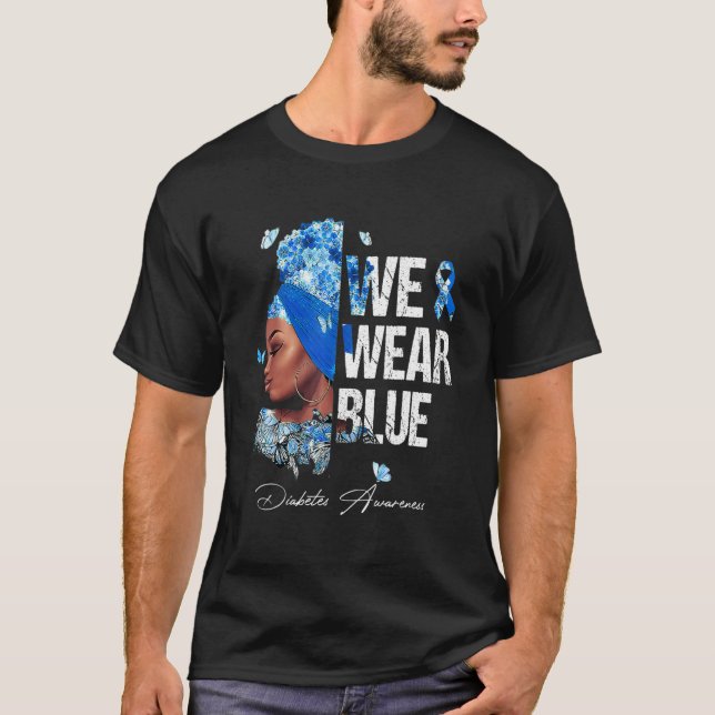 Schwarze Frauen Wir tragen blaues Diabetes-Bewusst T-Shirt (Vorderseite)