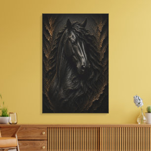 Schwarze Friesen-Skulpturale 3D-Luxus-Fine-Art Leinwanddruck