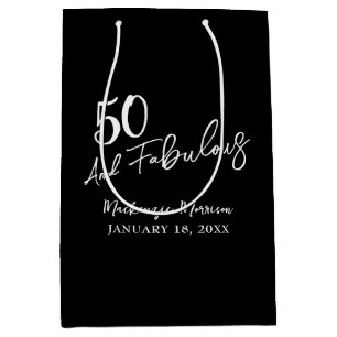 Schwarze Fünfzig und Fabulous Schriftzug Geburtsta Mittlere Geschenktüte