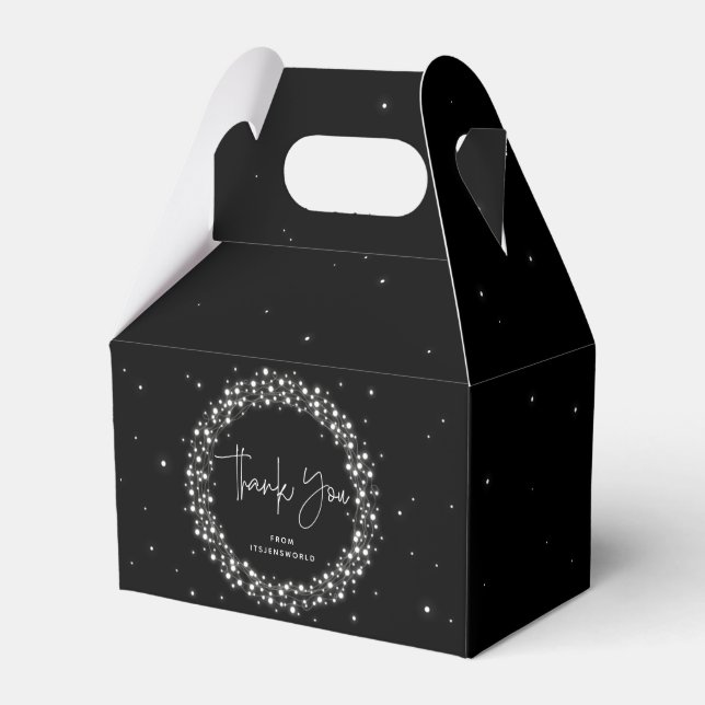 Schwarze funkelnde Lichter Vielen Dank Geschenkschachtel (Vorderseite)