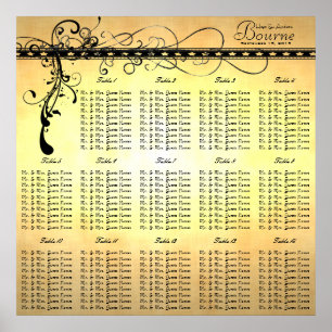 Schwarze Funky Elegante Wirbel Seating Chart Table Poster