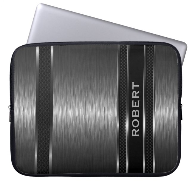 Schwarze gebürstete Aluminium-Optik-Textur Laptopschutzhülle (Vorderseite)