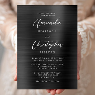 Schwarze gebürstete Metall-Schrift Hochzeit Einladung