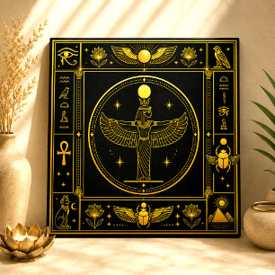 Schwarze geflügelte Göttin Ägyptisches Dekor Kunst Fliese