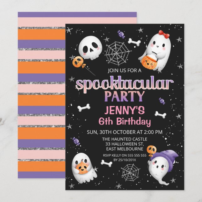 Schwarze Geister Halloween Spooktacular Party Gebu Einladung (Vorne/Hinten)