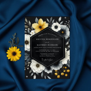 Schwarze Gelbe Botanische Romantische Hochzeit Einladung
