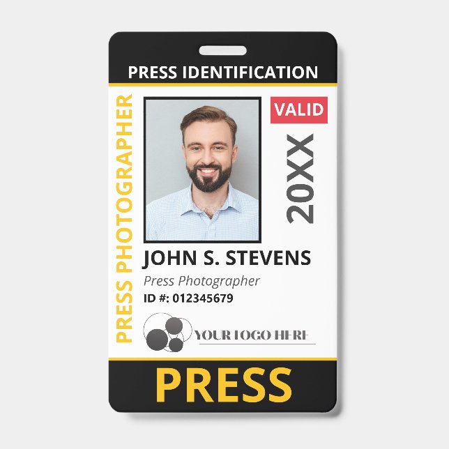 Schwarze gelbe Foto- & Logopresse-ID-QR-Code Ausweis (Vorderseite)