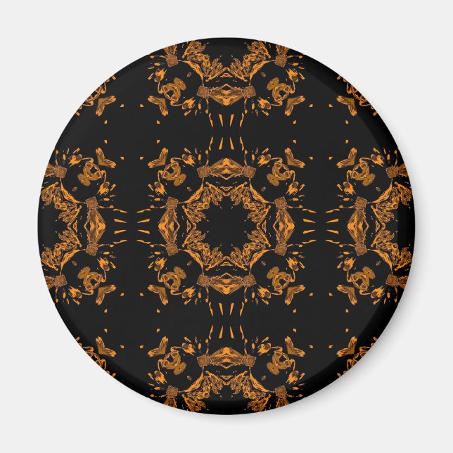 Schwarze, gelbe kupferfarbene Damasken Retro-Muste Magnet (Vorne)