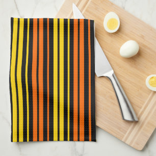 Schwarze gelbe orange vertikale Streifen Design Geschirrtuch