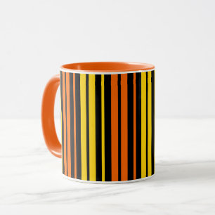 Schwarze gelbe orange vertikale Streifen Design   Tasse