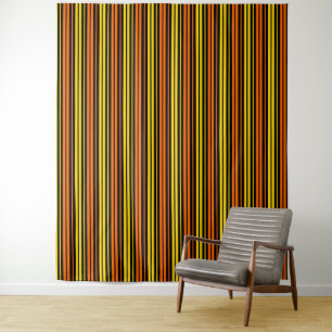 Schwarze gelbe orange vertikale Streifen Design Wandteppich