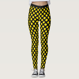 Schwarze gelbe Polka-Punkt-Leggings Leggings