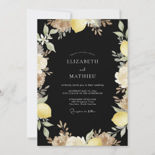 Schwarze gelbe Zitronen-Eukalyptus-Hochzeit Einladung