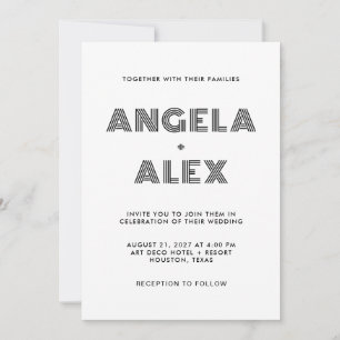 Schwarze geometrische Retro-Namen Hochzeit Einladung