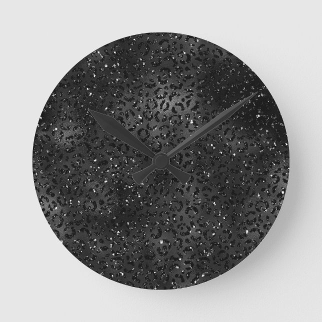 Schwarze Geparden Leopard Skin Print Muster Tier Runde Wanduhr (Vorderseite)