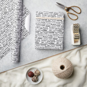 Schwarze gerichtliche Text-Wortwolke auf Weiß Geschenkpapier