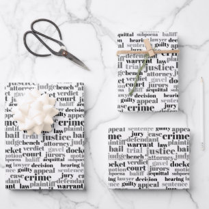 Schwarze gerichtliche Text-Wortwolke auf Weiß Geschenkpapier Set