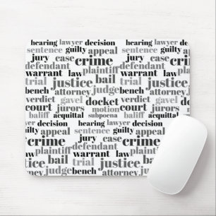 Schwarze gerichtliche Text-Wortwolke auf Weiß Mousepad