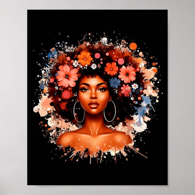 Schwarze Geschichte Afro-Haar Blumenmädchen Frauen Poster (Vorne)