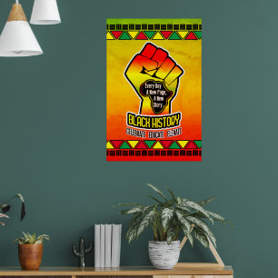 Schwarze Geschichte mit Afrika-Karte und Faust auf Poster