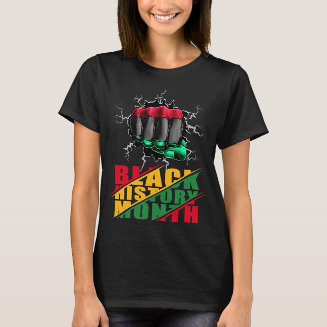 Schwarze Geschichte Monat BHM Afro Pride Hand Faus T-Shirt (Vorderseite)