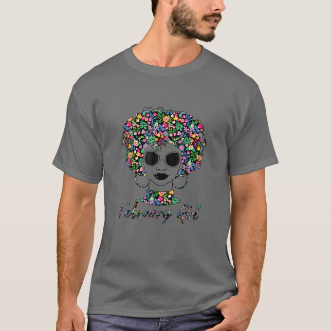 Schwarze Geschichte Monat Blume Afro Haar Februar  T-Shirt (Vorderseite)