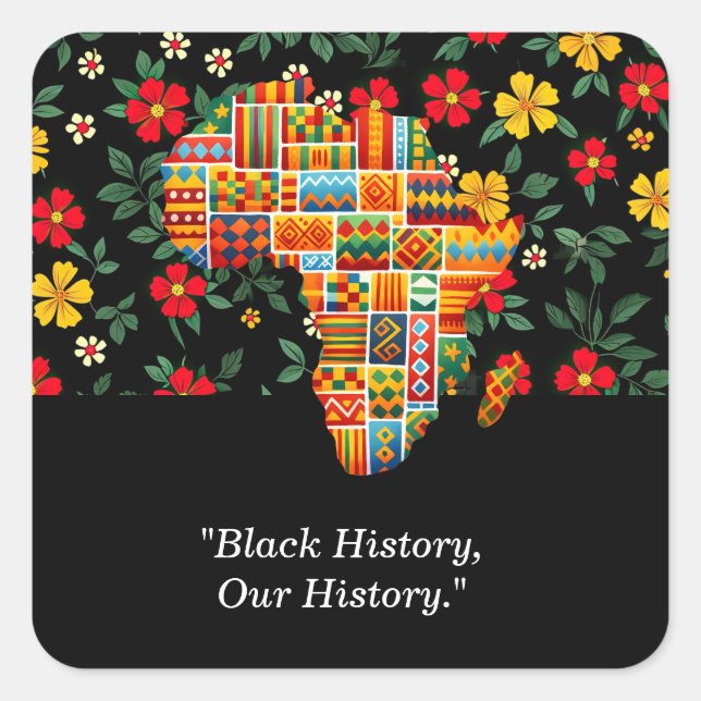 Schwarze Geschichte Monat Blumendesign Quadratischer Aufkleber (Vorderseite)