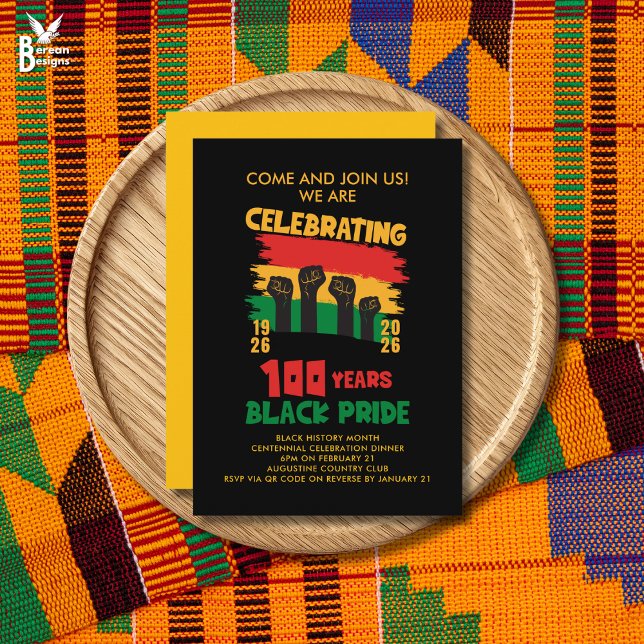 SCHWARZE GESCHICHTE MONAT Centennial Einladung (Black History Month Centennial flat card invitation to celebrate 100 years of Black pride)